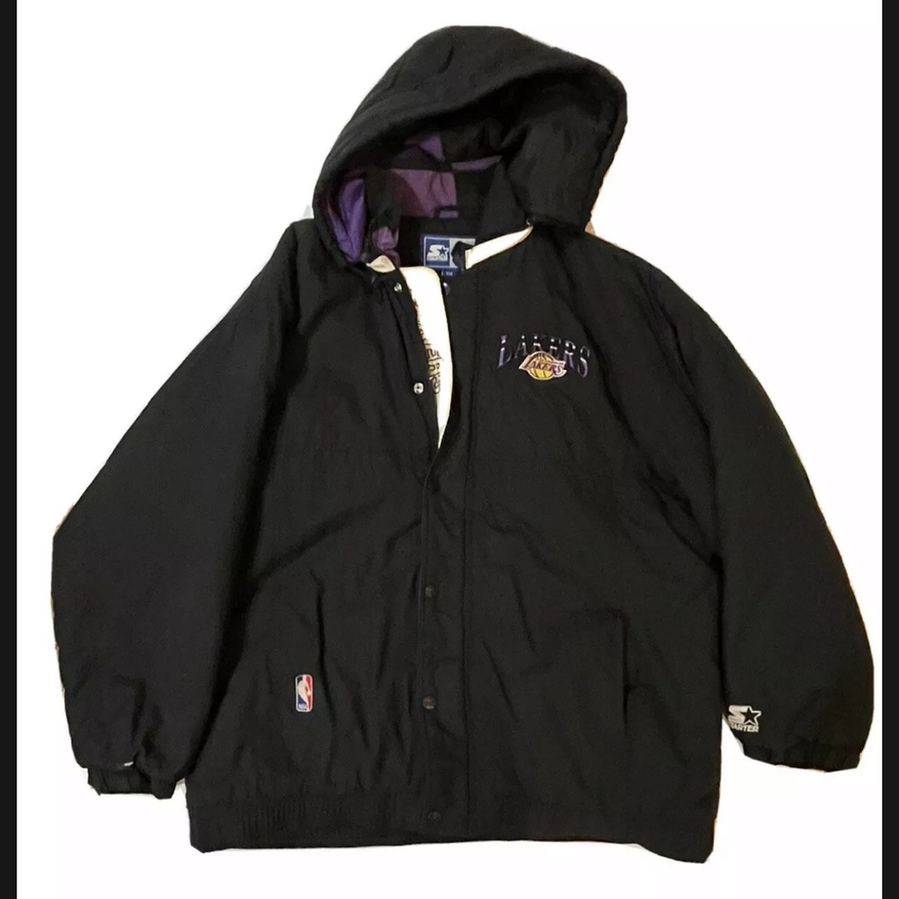 Vintage 90s NBA Los Angeles Lakers Starter Down Jacket NBA Size XXL Black Purple